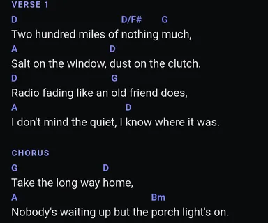 A BandBinder chart rendered from pasted text, with chord symbols, section labels, and lyrics together on one screen